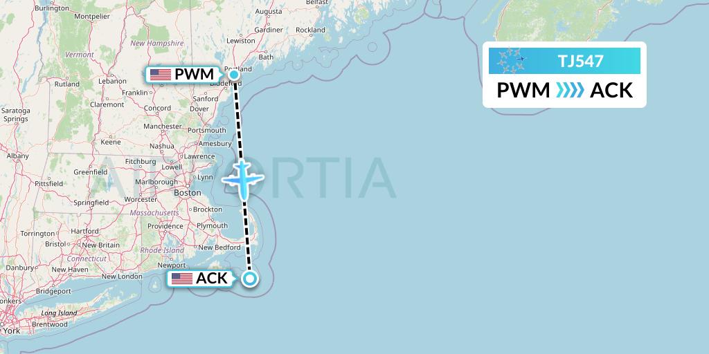 TJ547 Tradewind Aviation Flight Map: Portland to Nantucket