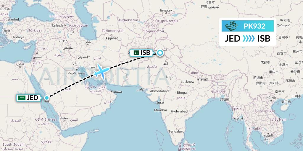 PK932 Pakistan International Airlines Flight Map: Jeddah to Islamabad