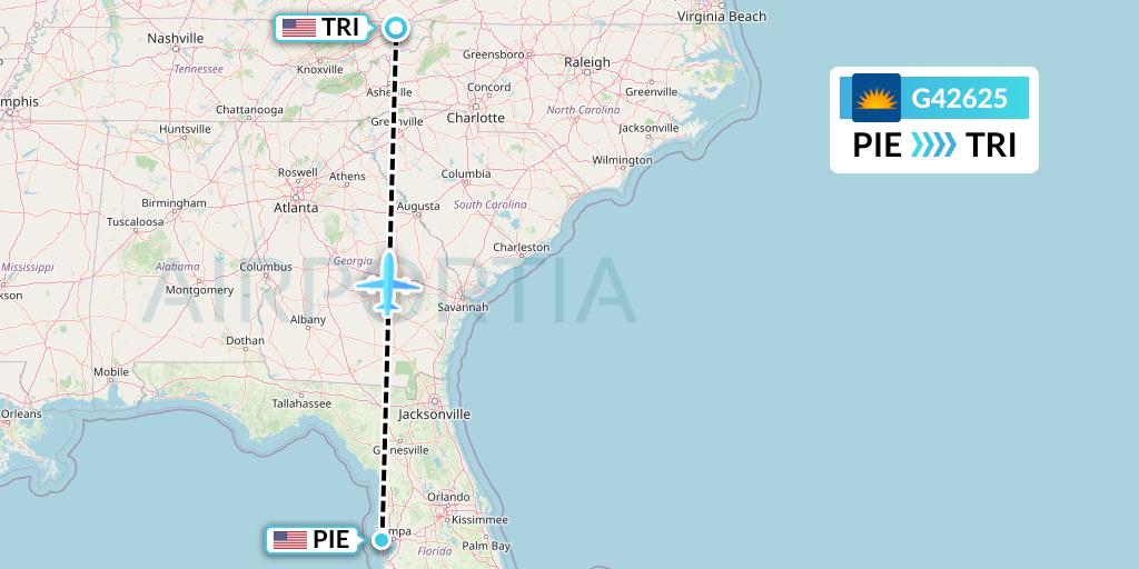 G42625 Allegiant Air Flight Map: St. Petersburg to Blountville