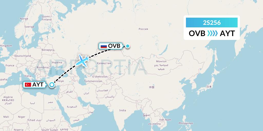 2S256 Star Equatorial AL Flight Map: Novosibirsk to Antalya