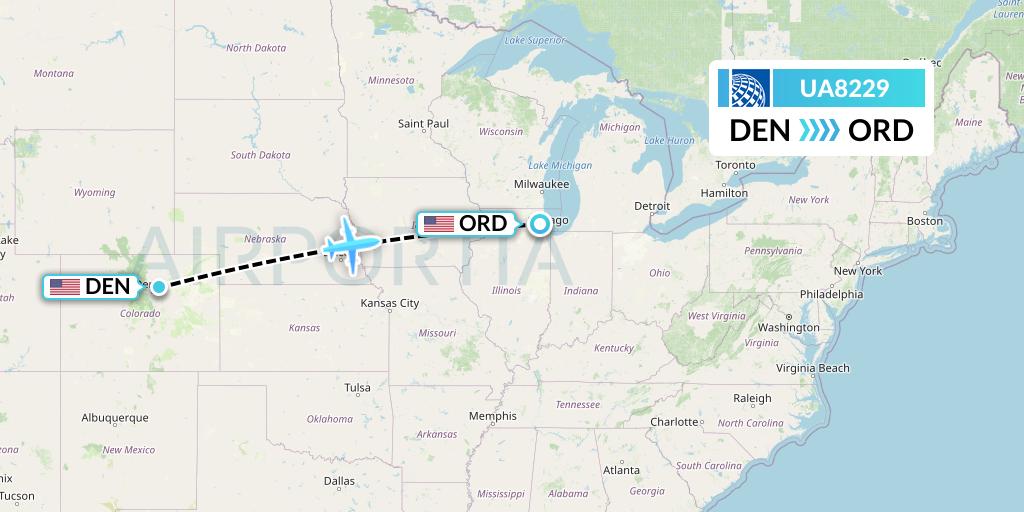 UA8229 United Airlines Flight Map: Denver to Chicago