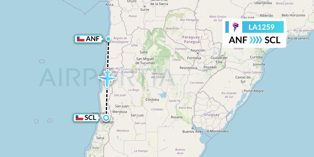 LA1259 LAN Airlines Flight Map: Antofagasta to Santiago