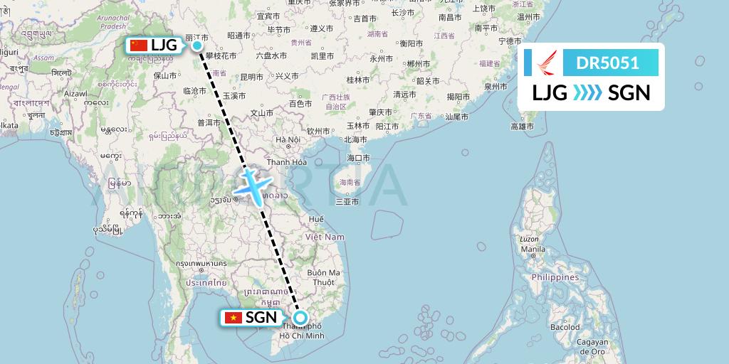 DR5051 Ruili Airlines Flight Map: Lijiang to Ho Chi Minh City