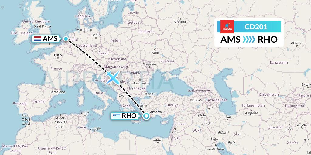 CD201 Dutch Corendon Airlines Flight Map: Amsterdam to Rhodes