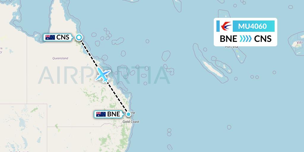 MU4060 China Eastern Airlines Flight Map: Brisbane to Cairns