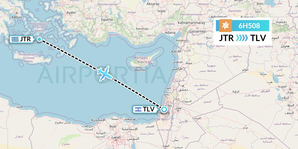 6H508 Israir Airlines Flight Map: Santorini to Tel Aviv