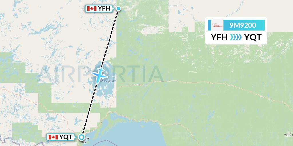 9M9200 Central Mountain Air Flight Map: Fort Hope to Thunder Bay
