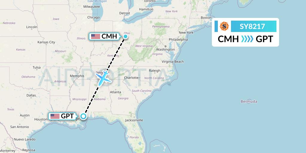 SY8217 Sun Country Airlines Flight Map: Columbus to Gulfport