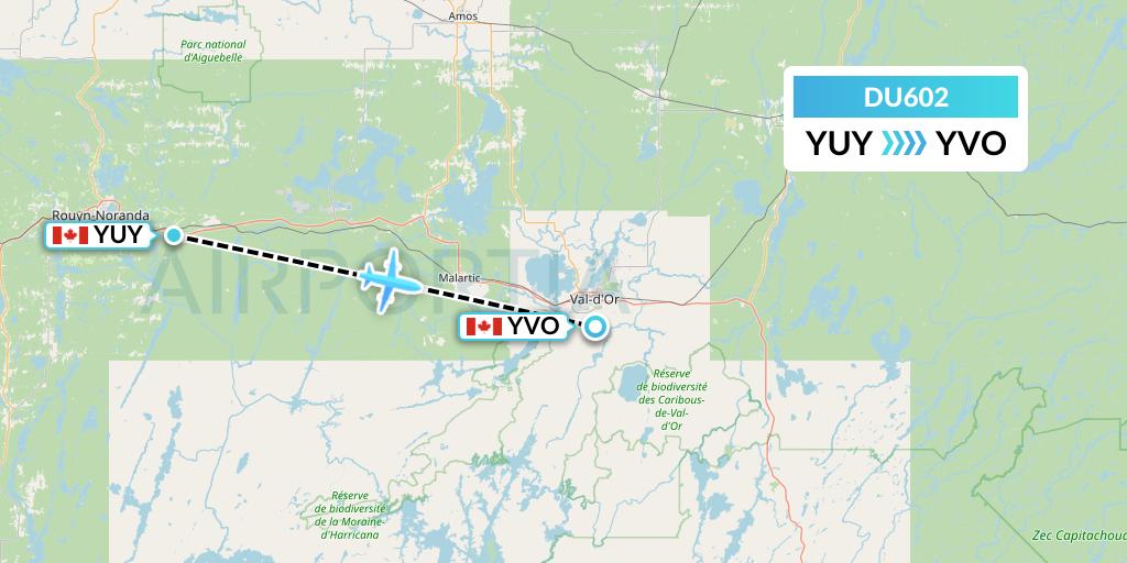 DU602 Sky Jet M.g. Inc Flight Map: Rouyn to Val-d'Or