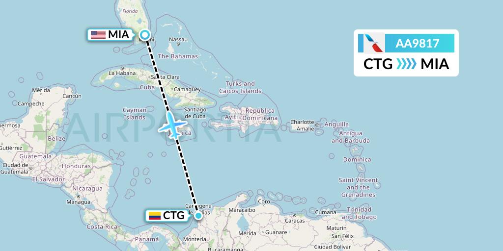 AA9817 American Airlines Flight Map: Cartagena to Miami