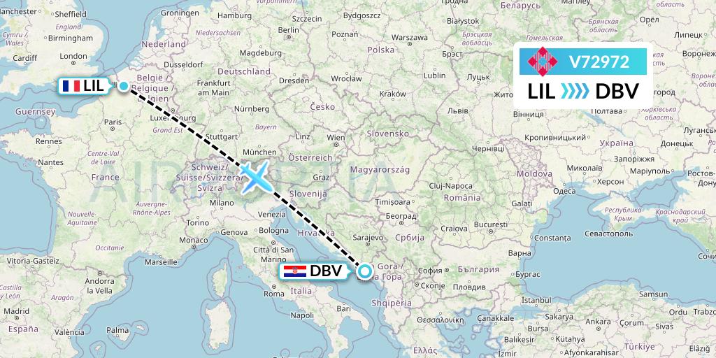 V72972 Volotea Flight Map: Lille to Dubrovnik