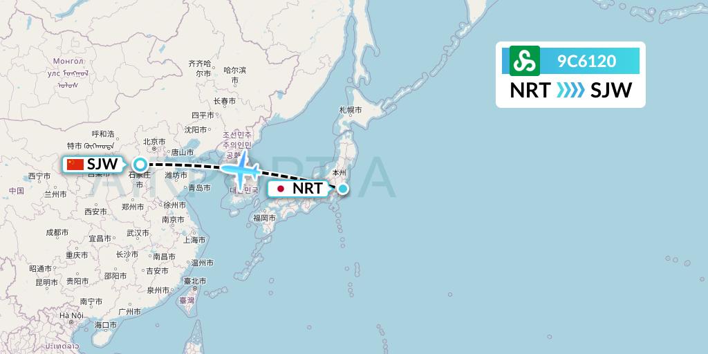 9C6120 Spring Airlines Flight Map: Tokyo to Shijiazhuang