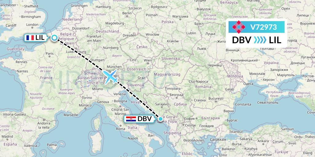 V72973 Volotea Flight Map: Dubrovnik to Lille