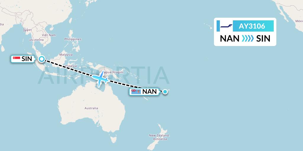 AY3106 Finnair Flight Map: Nadi to Singapore