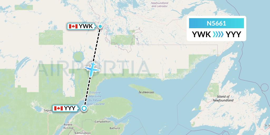N5661 Nolinor Aviation Flight Map: Wabush to Mont-Joli