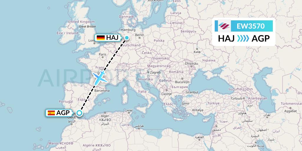 EW3570 Eurowings Flight Map: Hannover to Malaga