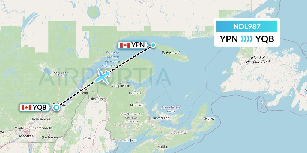 NDL987 Chrono Aviation Flight Map: Port-Menier to Quebec