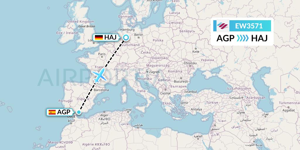EW3571 Eurowings Flight Map: Malaga to Hannover