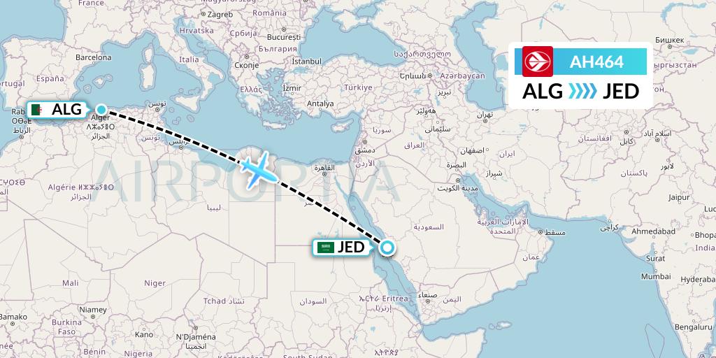 AH464 Air Algerie Flight Map: Algiers to Jeddah