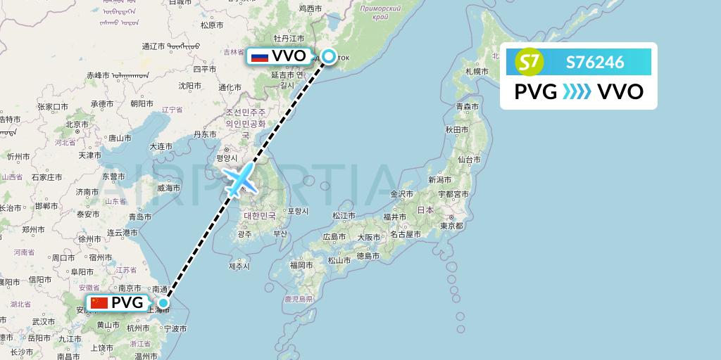S76246 S7 Airlines Flight Map: Shanghai to Vladivostok