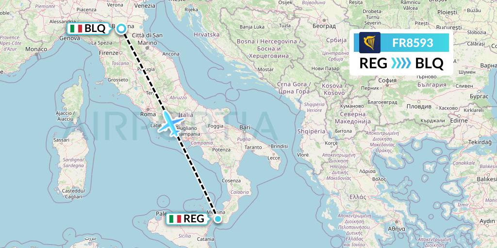 FR8593 Ryanair Flight Map: Reggio Calabria to Bologna