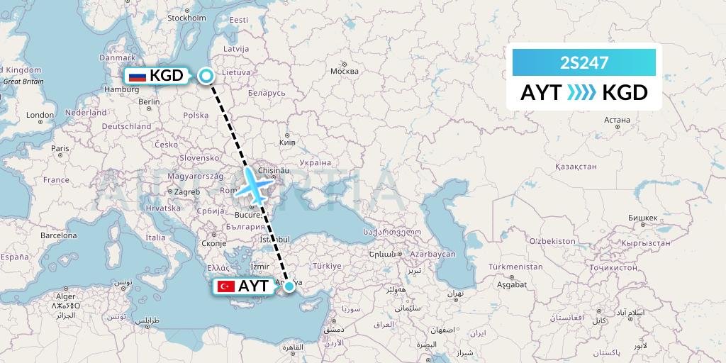 2S247 Star Equatorial AL Flight Map: Antalya to Kaliningrad