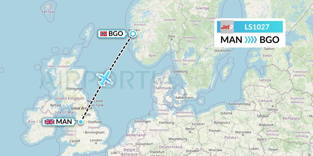 LS1027 Jet2 Flight Map: Manchester to Bergen
