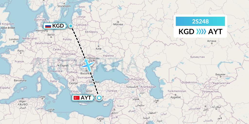 2S248 Star Equatorial AL Flight Map: Kaliningrad to Antalya