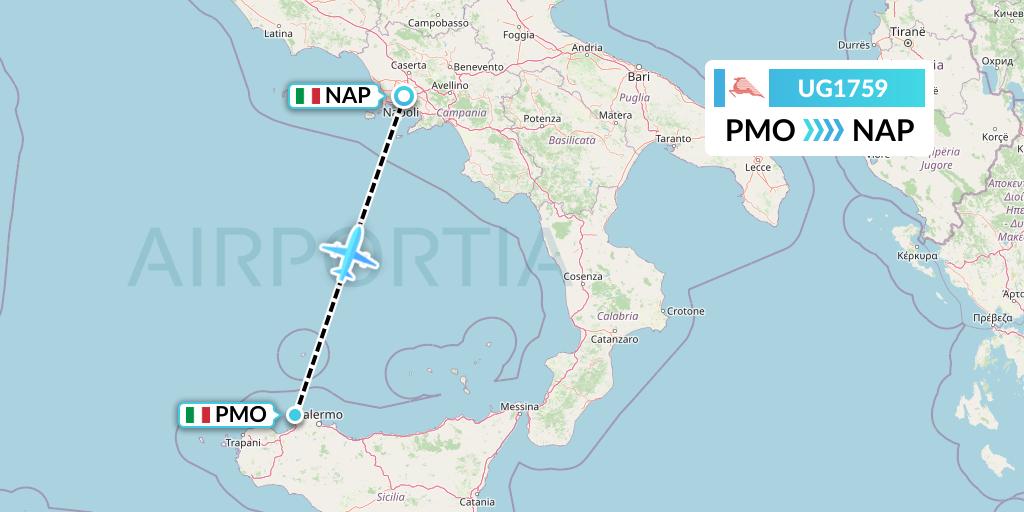 UG1759 Tunisair Express Flight Map: Palermo to Naples