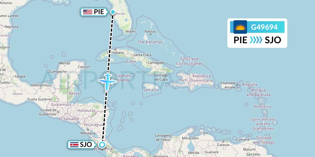 G49694 Allegiant Air Flight Map: St. Petersburg to San Jose