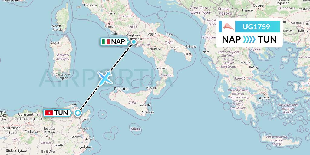 UG1759 Tunisair Express Flight Map: Naples to Tunis