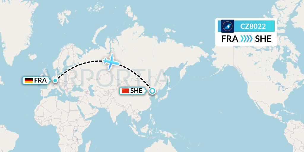 CZ8022 China Southern Airlines Flight Map: Frankfurt to Shenyang