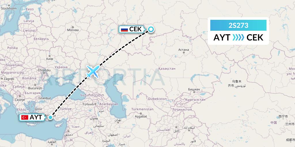 2S273 Star Equatorial AL Flight Map: Antalya to Chelyabinsk