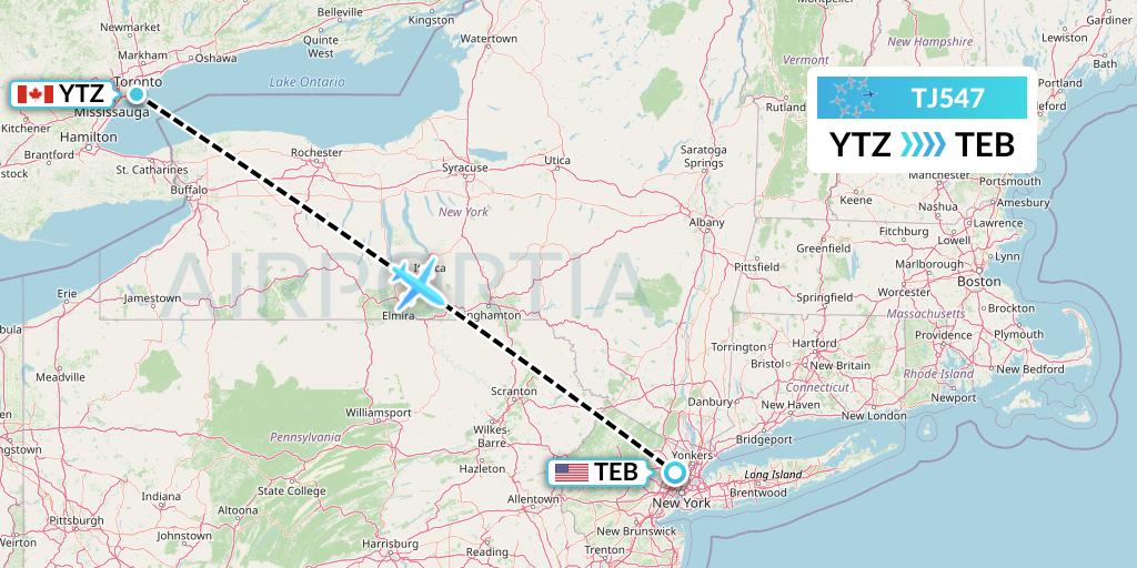 TJ547 Tradewind Aviation Flight Map: Toronto to Teterboro