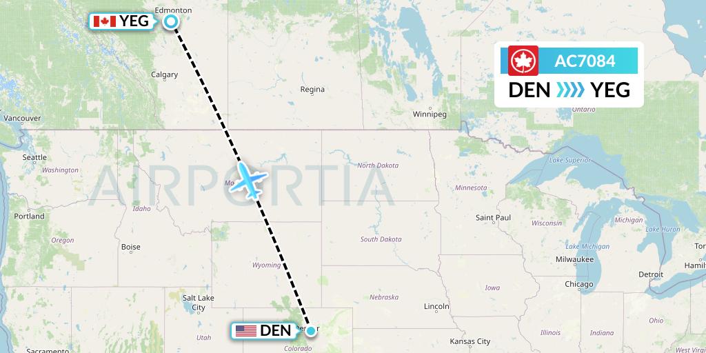 AC7084 Air Canada Flight Map: Denver to Edmonton