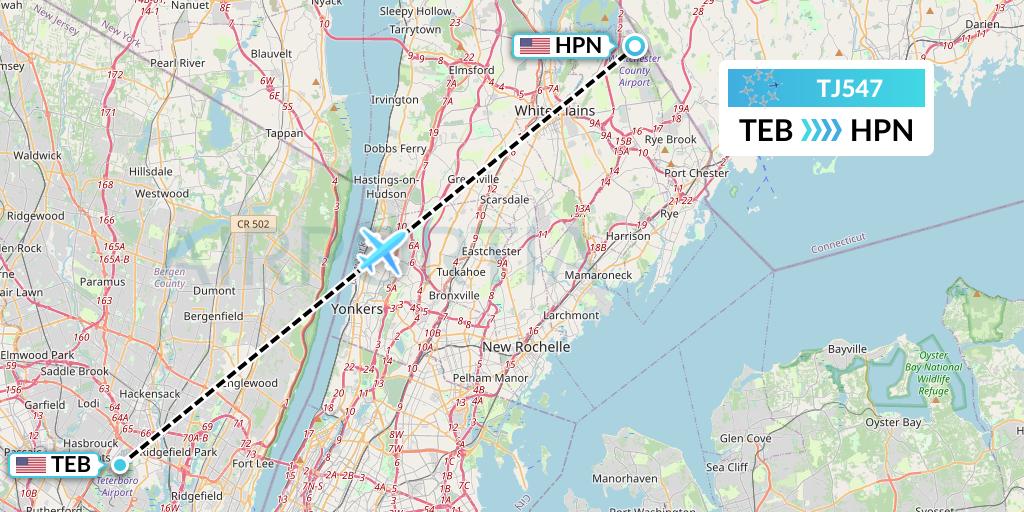 TJ547 Tradewind Aviation Flight Map: Teterboro to White Plains