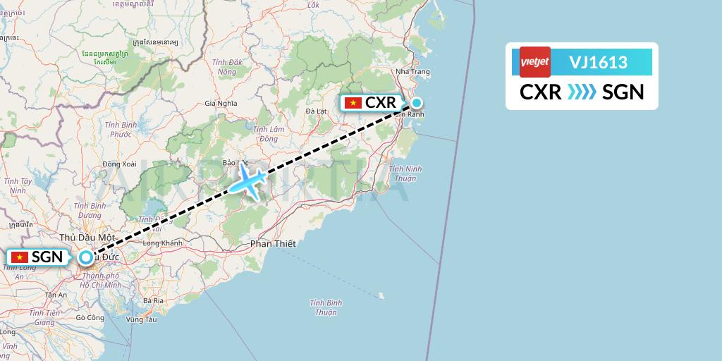 VJ1613 VietJet Air Flight Map: Nha Trang to Ho Chi Minh City