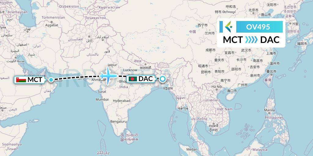 OV495 SalamAir Flight Map: Muscat to Dhaka