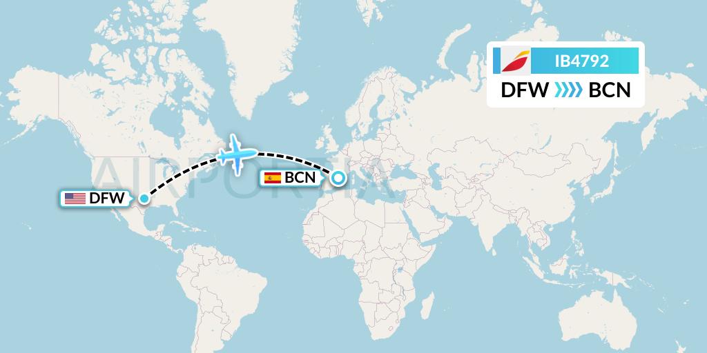 IB4792 Iberia Flight Map: Dallas to Barcelona