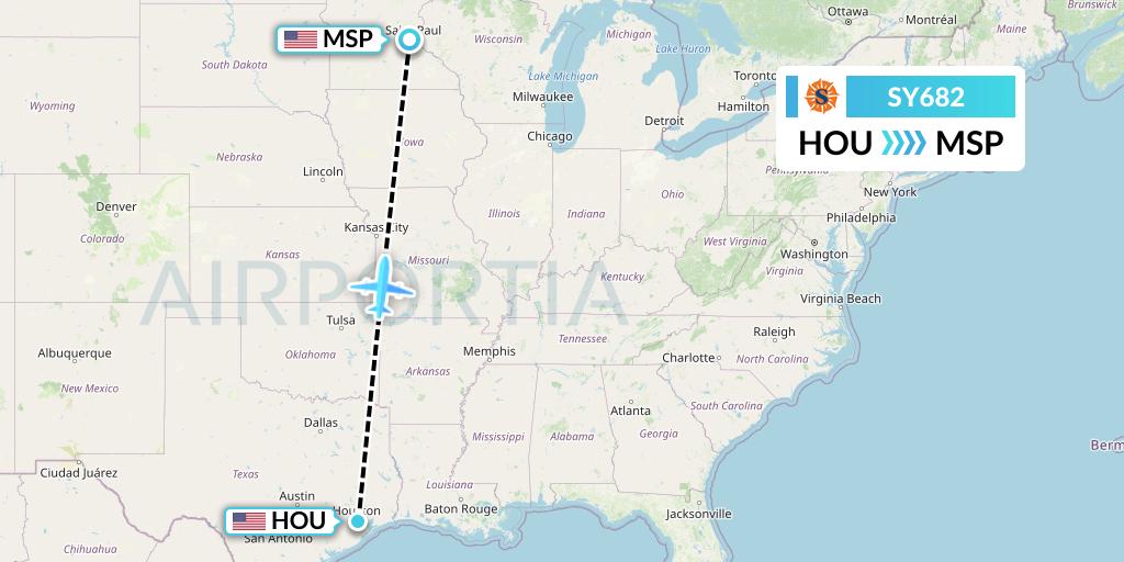SY682 Sun Country Airlines Flight Map: Houston to Minneapolis