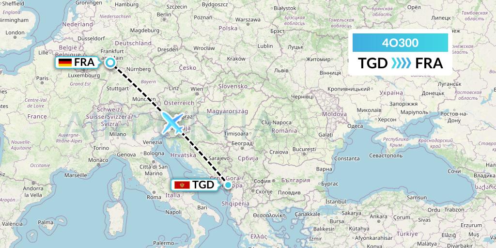 4O300 Air Montenegro Flight Map: Podgorica to Frankfurt