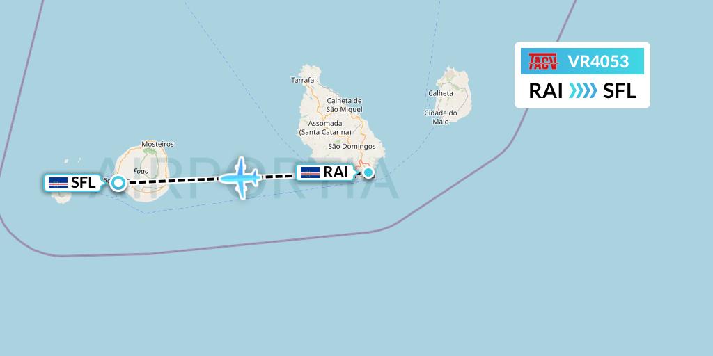VR4053 TACV Cape Verde Airlines Flight Map: Praia to Sao Filipe