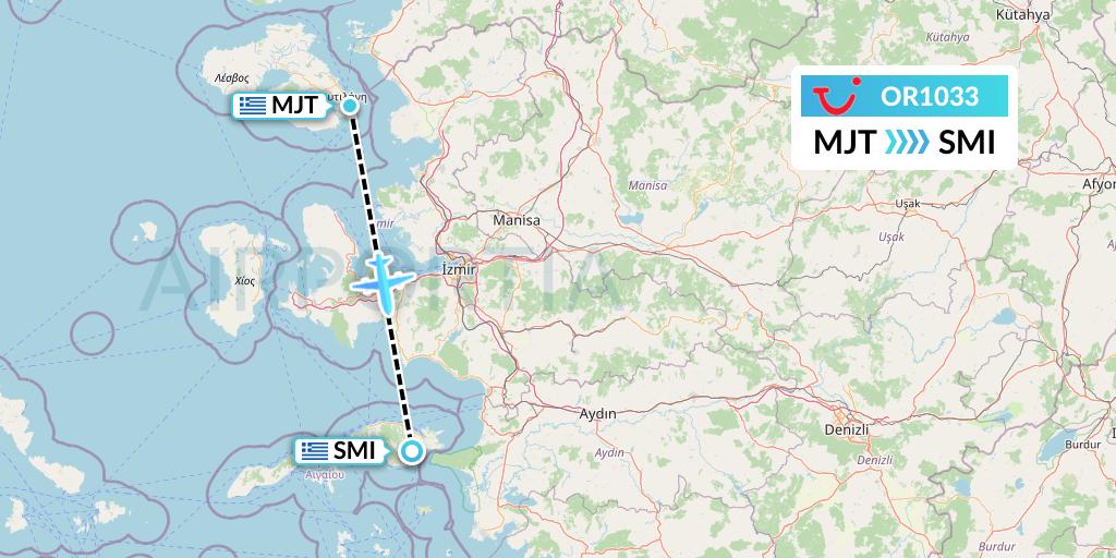 OR1033 TUI fly Netherlands Flight Map: Mytilene to Samos