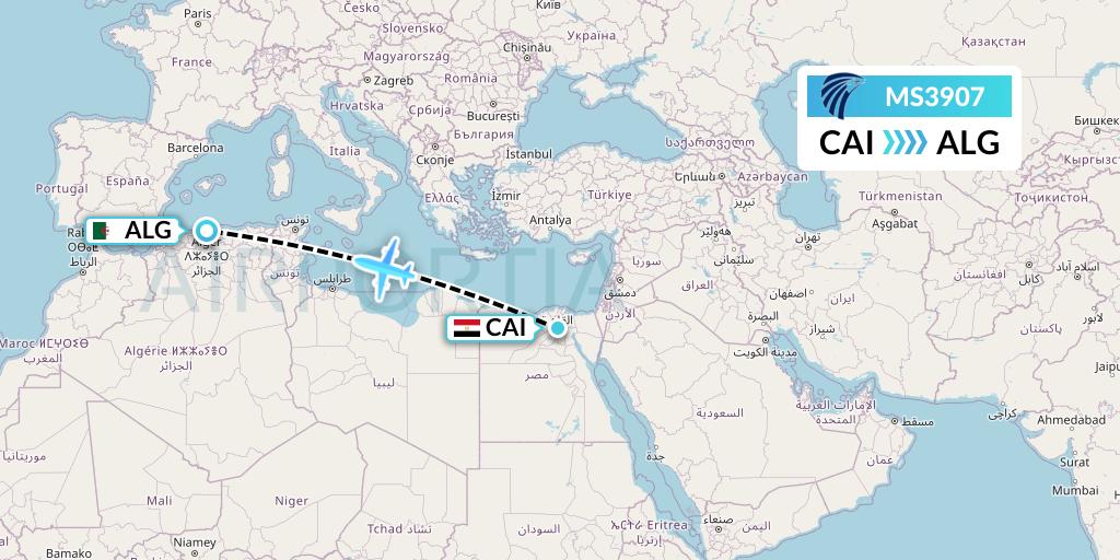 MS3907 EgyptAir Flight Map: Cairo to Algiers
