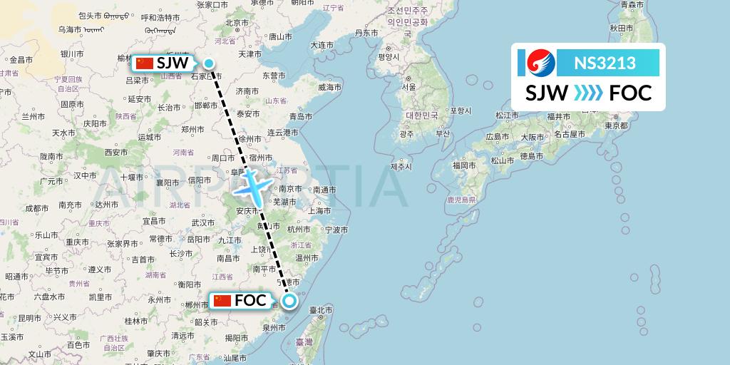 NS3213 Hebei Airlines Flight Map: Shijiazhuang to Fuzhou