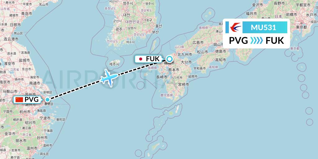 MU531 China Eastern Airlines Flight Map: Shanghai to Fukuoka