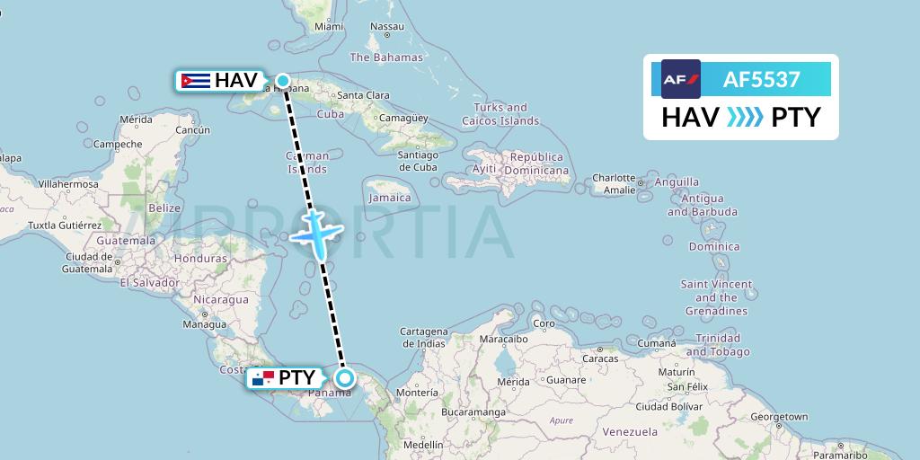 AF5537 Air France Flight Map: Havana to Panama City