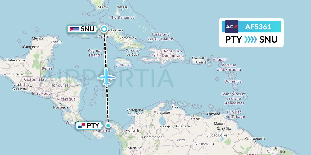 AF5361 Air France Flight Map: Panama City to Santa Clara