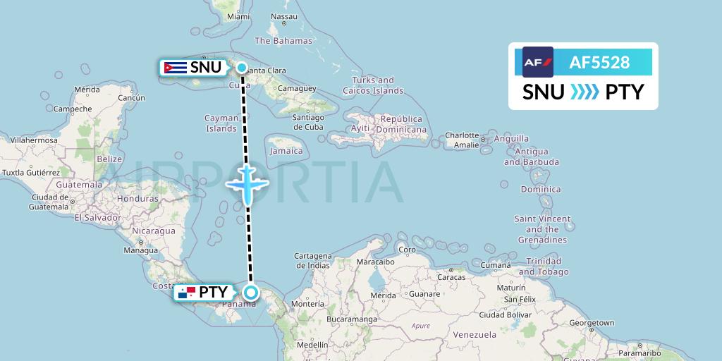 AF5528 Air France Flight Map: Santa Clara to Panama City