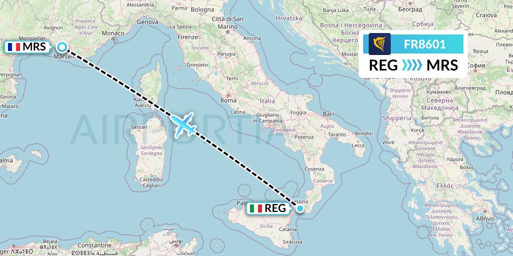 FR8601 Ryanair Flight Map: Reggio Calabria to Marseille